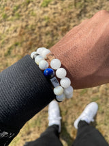Pearl beaded bracelet for Men. Pearl beaded bracelet for women. blue tiger eye white stainless steel bracelet black owned jewelry company