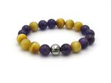 Brync Purple Gold Amethyst Men Women Beaded Bracelet Lakers Los Angeles Christmas gift for fans