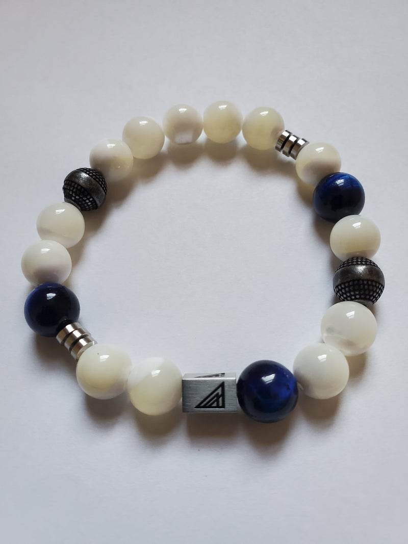Pearl beaded bracelet for Men. Pearl beaded bracelet for women. blue tiger eye white stainless steel bracelet 