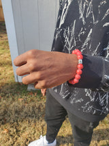 Red black beaded bracelet for Men. Red black beaded bracelet for women. black owned jewelry company stainless steel bracelet 