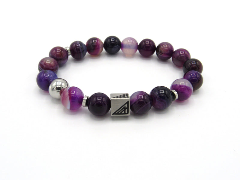 Brync purple striped Men Women Beaded Bracelet Necklace Handmade