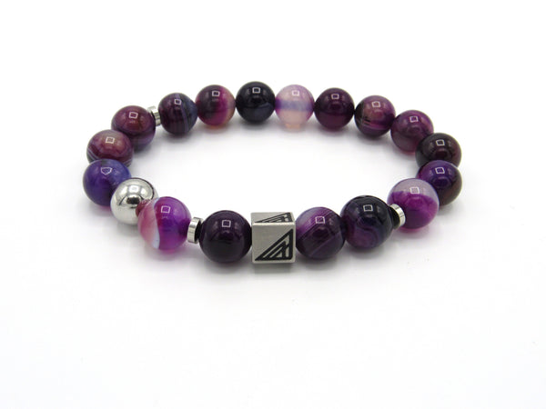 Brync Purple Amethyst striped white Men Women Beaded Bracelet
