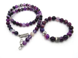 Brync purple striped Men Women Beaded Bracelet Necklace Handmade