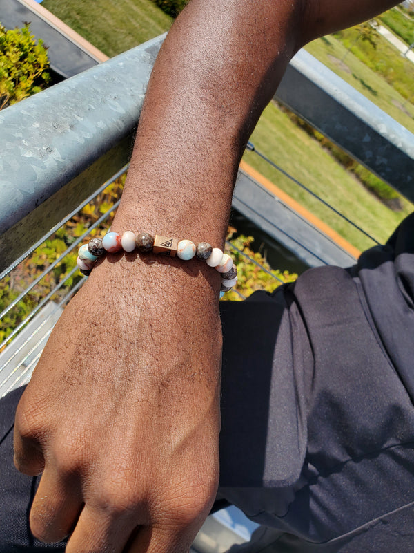 Brync blue Brown Tan Beige Beaded Bracelet Rondelle Men Women Black owned jewelry brand rose gold 