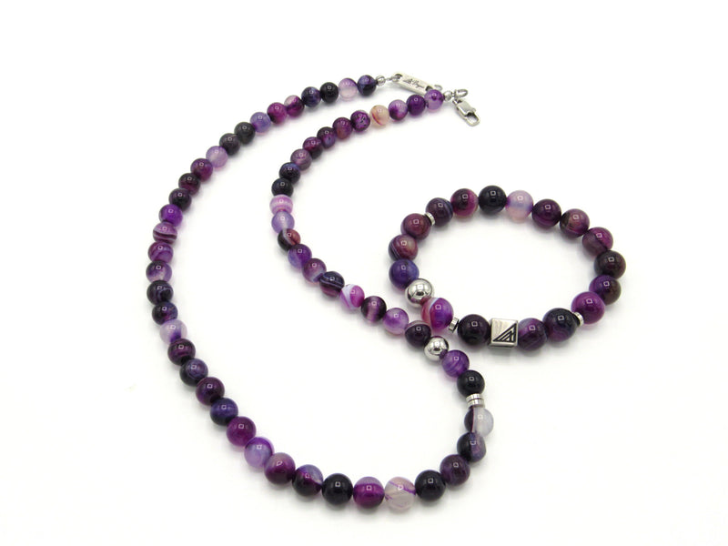 Brync purple striped Men Women Beaded Bracelet Necklace Handmade