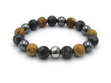 Brync Tan gold Grey hematite Men Women Beaded Bracelet