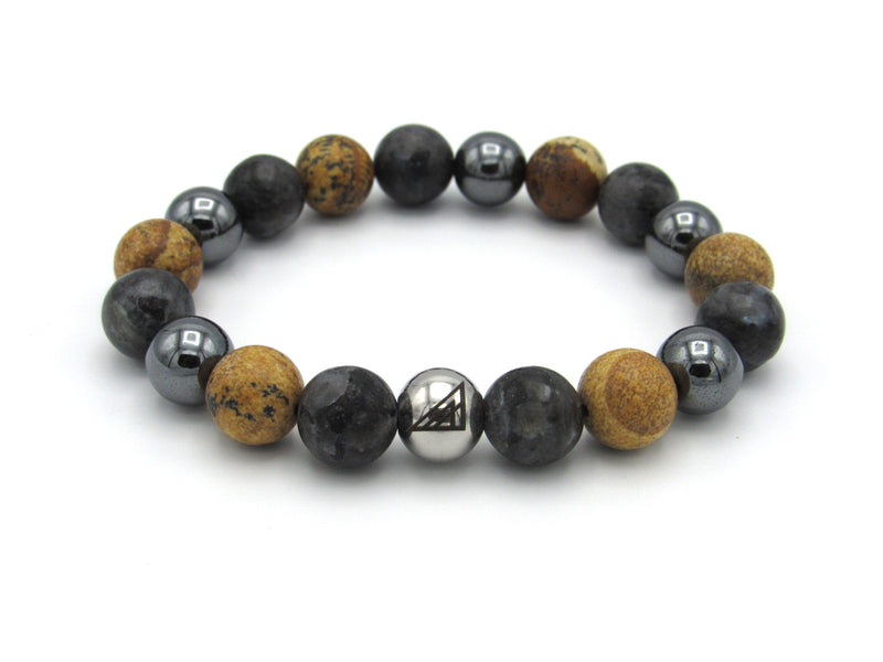 Brync Tan gold Grey hematite Men Women Beaded Bracelet