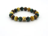 Brync Brown Gold Green Tiger Eye  Men Women Beaded Bracelet