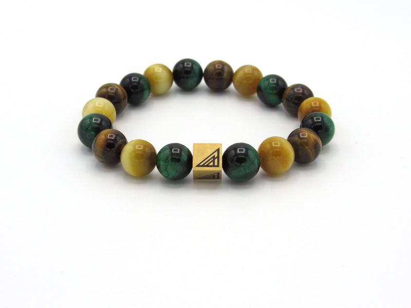 Brync Brown Gold Green Tiger Eye  Men Women Beaded Bracelet