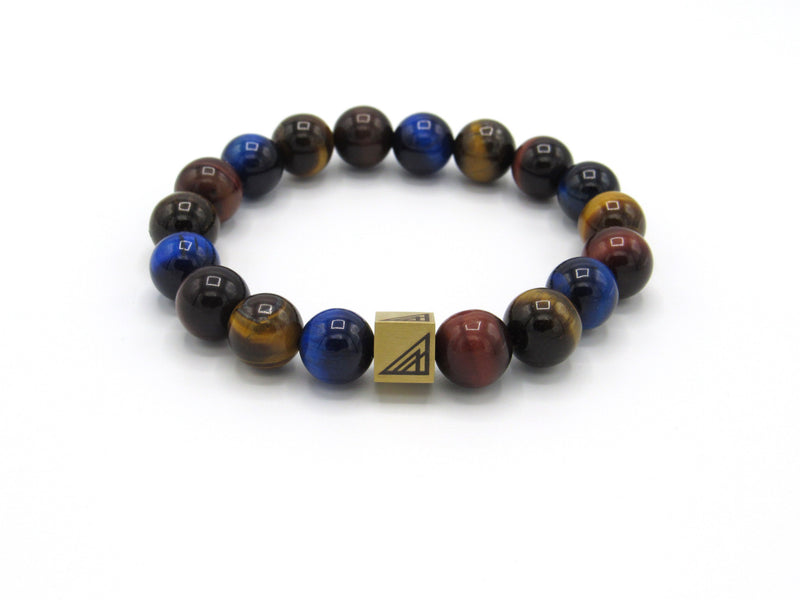 Brync Red Brown Blue Tiger Eye  Men Women Beaded Bracelet