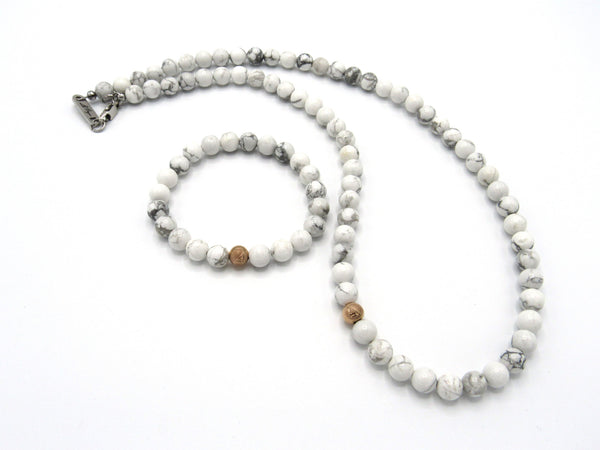 Brync White Howlite  Rose Gold Men Women Beaded Necklace Bracelet Handmade Black Owned Jewelry Brand Sweetest Day Valentine's 