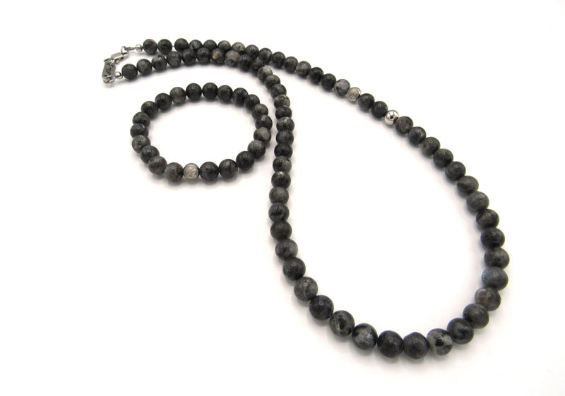 Brync Grey Men Women Beaded Bracelet Necklace Handmade