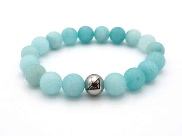 Brync Aquamarine Aqua Blue Matte Men Women Beaded Bracelet Mother's day how to wear beaded bracelets beaded bracelets in style  boho chic