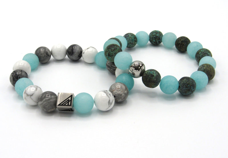 Brync Grey White Aquamarine Beaded Bracelet Men Women Black owned boho-chic