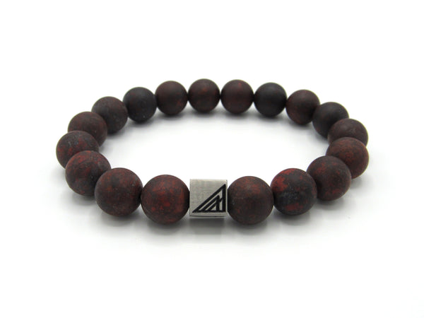 Brync Matte Dark Red Maroon Burgundy Brecciated Jasper Beaded Bracelet Men Women  boho-chic
