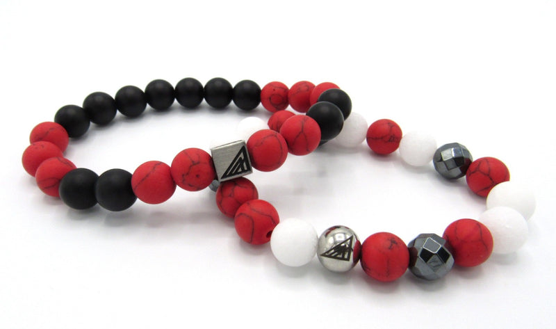 Brync Red White Stainless Steel Beaded Bracelet Men Women Black Owned Jewelry Brand DST Clark atlanta falcons beaded bracelet; popular beaded bracelet; bracelet to match jordans; ohio state beaded bracelet jordans