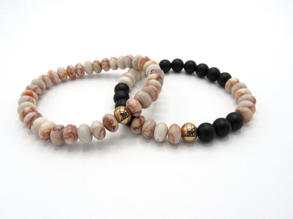 Brync Red Brown Tan Beige Beaded Bracelet Rondelle Men Women Black owned jewelry brand boho-chic