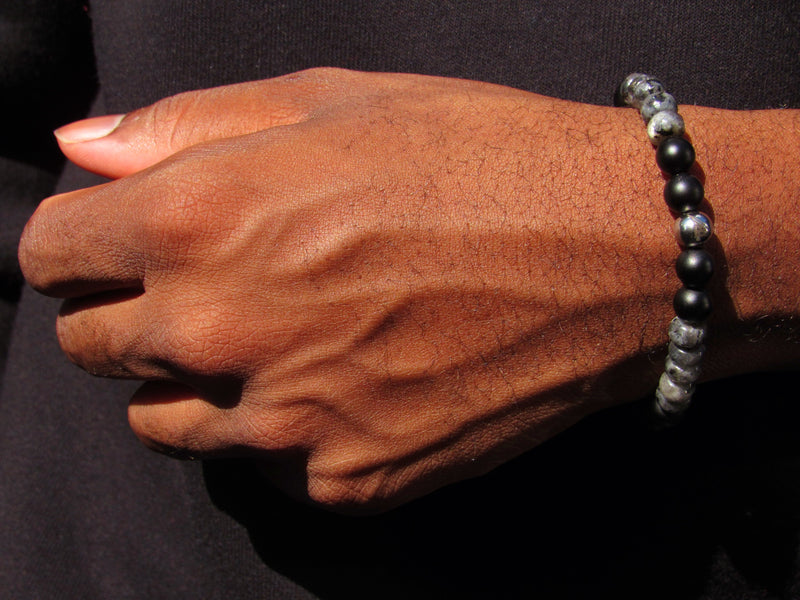 Brync Men Women Grey Black Faceted small beaded bracelet; store jewelry store