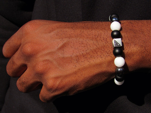 Brync Black and White Beaded Bracelet Hematite Men Women Black Owned Beaded Bracelet; store jewelry store; popular beaded bracelet; match jordans; panda beaded bracelet