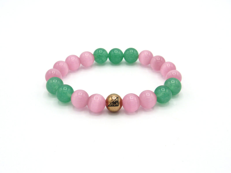 Brync Pink and Green Rose gold  Men Women Beaded Bracelet jade black owned jewelry also known as