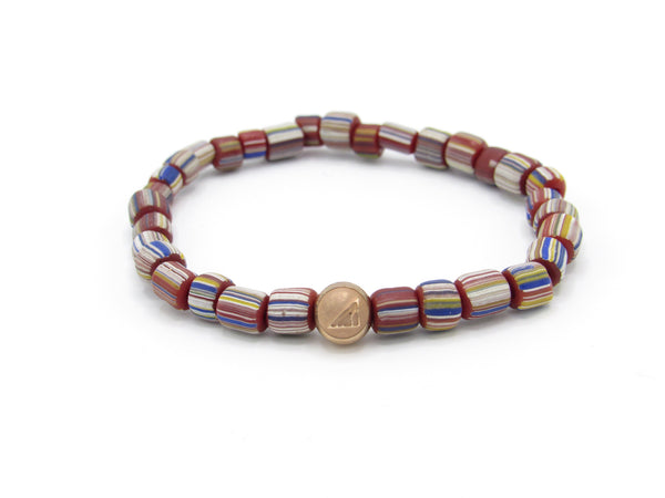 Brync Black Red Vintage Beads Striped Beaded Bracelet Men Women  Rose Gold