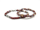 Brync Black Red Vintage Beads Striped Beaded Bracelet Men Women  Rose Gold