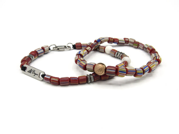 Brync Black Red Vintage Beads Striped Beaded Bracelet Men Women  Rose Gold