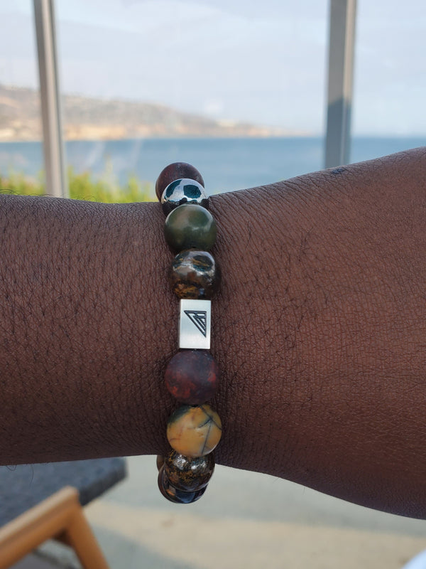 Brync Volcanic Burgundy Men Beaded Bracelet Christmas gift chakra healing black owned jewelry company 