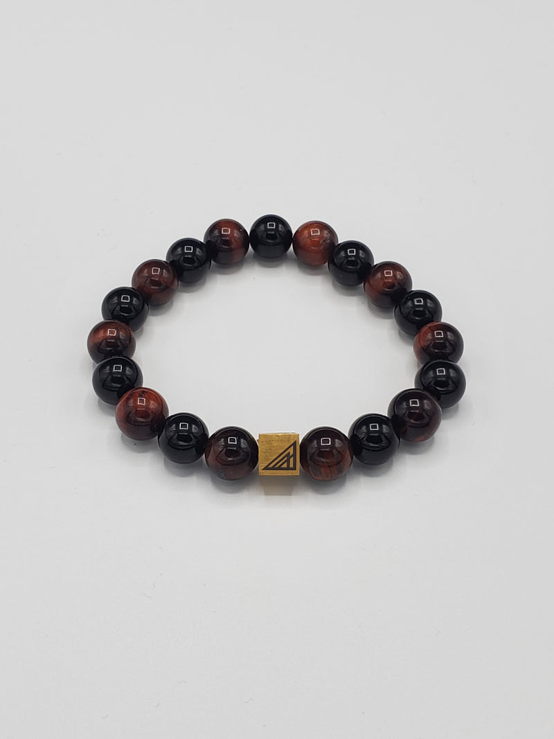 Brync Red and Black Tiger Eye Beaded Bracelet Luxury Beaded Bracelet Men and Women Beaded Bracelet