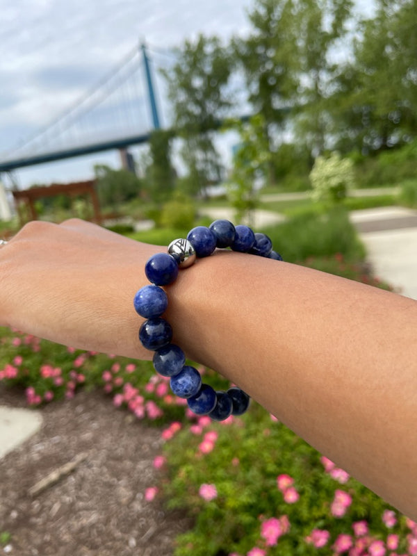 Black Blue Sodalite  Men Women Beaded Bracelet boho-chic black owned jewelry company brand 