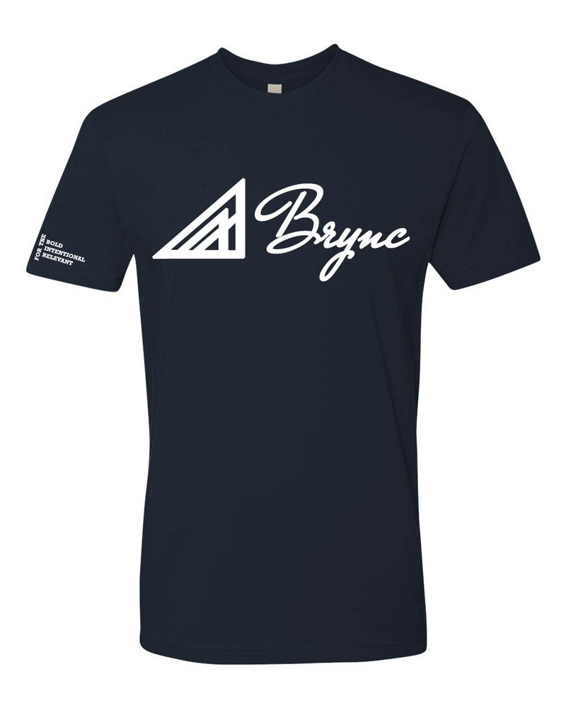 Brync Navy Blue white logo Men women adult unisex logo tshirt shirt Black Owned Fashion Brand  